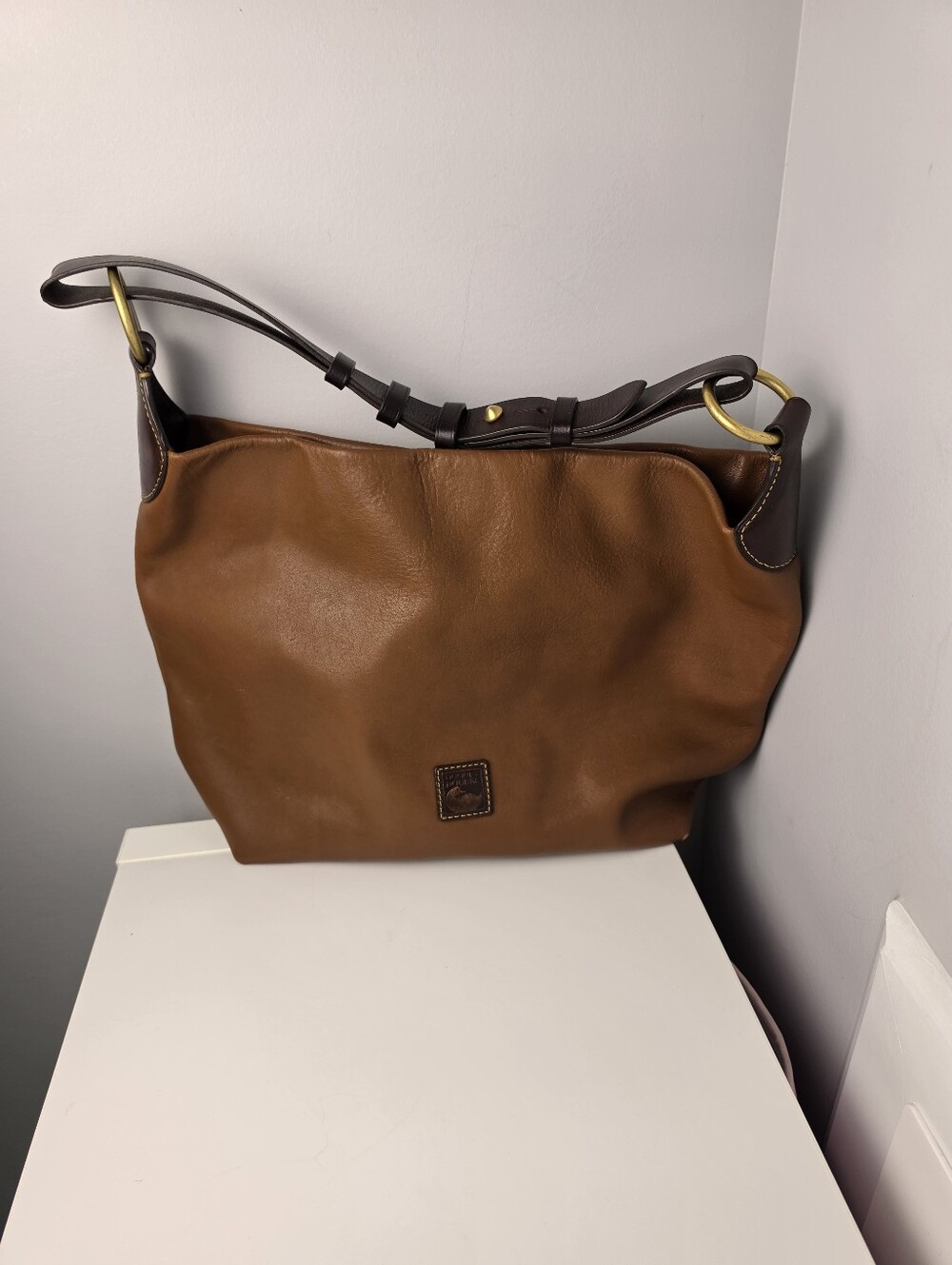 Dooney & Bourke Brown Leather Hobo Shoulder Bag Large Red Lining - Picture 3 of 16